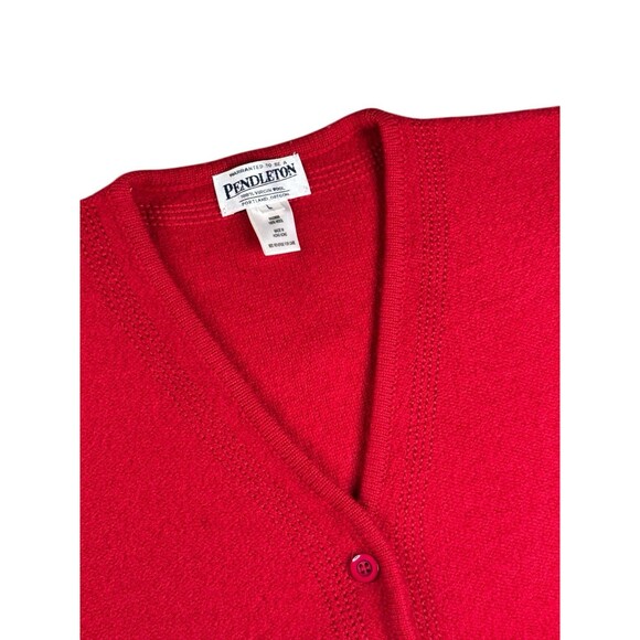 Vintage Pendleton Boiled Wool Cardigan Scalloped Hem Cherry Red Large Cottage - Picture 5 of 9